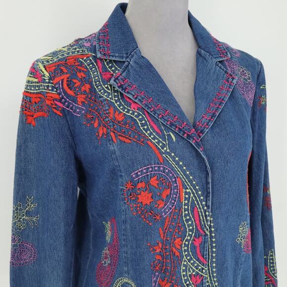 Coldwater Creek Jacket Womens Small Blue Embroidered Cotton Denim Jean Snaps - Picture 6 of 16